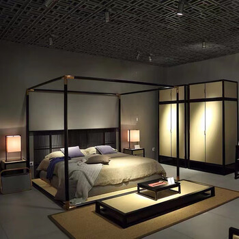 映恺架子床中式新中式架子床民宿仿古样板房会所酒店别墅主卧四柱床禅
