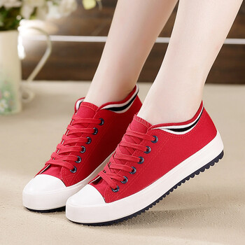 帆布鞋女韩版运动鞋学生休闲板鞋2019新款低帮平底小白鞋球鞋 红色 37