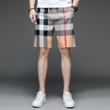 优洒官方巴宝新款大莉沙滩裤男装格子短裤男士休闲运动五分裤夏装卡其