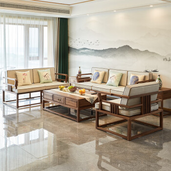 实木沙发黑胡桃木现代简约禅意沙发组合客厅全套家具中国风 白蜡木