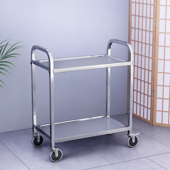 沃德勒(wodele)不锈钢移动送餐车两层酒水车 厨房推车置物架茶水快餐