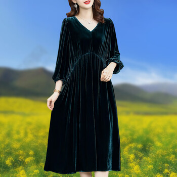 特价捡漏高端轻奢旗舰官方店大码妈妈高端金丝绒连衣裙洋气春秋2021