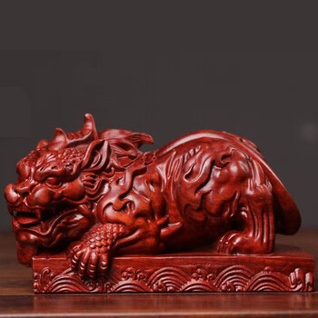 蒙萨俪 小叶紫檀木雕镇水神兽貔貅招财摆件装饰品手把件车载中控饰品
