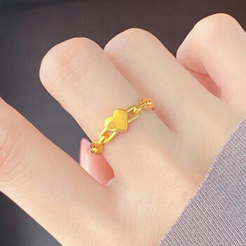 定岁黄金爱心戒指女士999足金心形时尚潮流开口指环生日礼物送女友