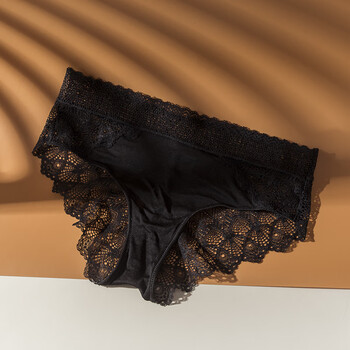 维多利亚高端蚕丝裆部真丝内裤女性感蕾丝夏季三角裤头维多利亚 黑色