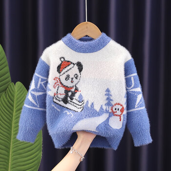 毛衣秋冬装新款帅气宝宝长袖韩版卡通套头衫秋季婴儿童针织衫蓝色90cm