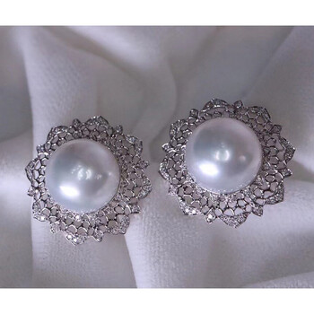 pearlboat澳白珍珠耳环海水珍珠耳饰耳钉18k金镶钻石轻奢送女友送生日