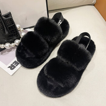 棉拖鞋女生冬天穿毛毛鞋不包头棉鞋保暖厚底毛绒外穿秋季韩版 黑色 40