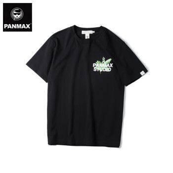 PANMAX加肥加大码潮流无性别半袖胖子男装2020年夏季印花短袖T恤 黑色 2XL