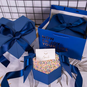 抖音同款 蓝色【流星球 礼袋 贺卡】 小号八角礼盒15*15*10cm