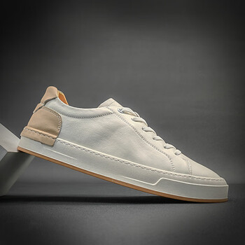 智起夏季男士真皮小白鞋男款透气common板鞋男鞋白色韩版潮流休闲鞋子