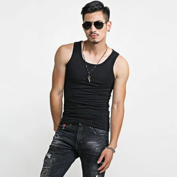 春夏背心恤十字架印花学生男宽松薄款潮纯黑背心xxl