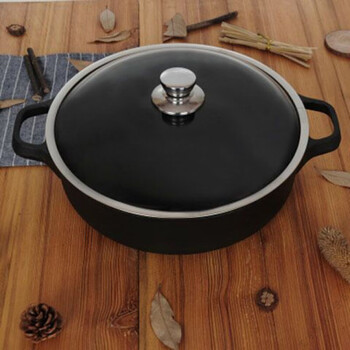 新款平底锅无涂层煎锅家用烙饼锅火锅加深水煎包锅加厚铸铁煎包子锅