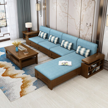喜来奥沙发实木沙发现代中式冬夏两用客厅布艺沙发转角实木沙发组合多
