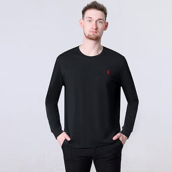 Polo Ralph Lauren保罗拉夫劳伦 男装春秋基础款圆领T恤男 长款长袖上衣男 黑色 S(建议110-135斤)