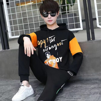 外套初中学生运动套装男胖大童春装一套182黑色衣服裤子一套m7595斤