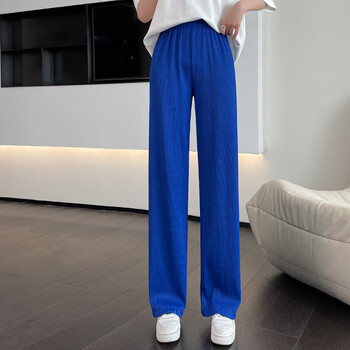 因蓝阔腿裤女春秋新款高腰宽松垂感拖地裤显瘦百搭直筒休闲裤蓝色l