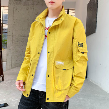 外套男春款流行春秋季韩版潮流帅气休闲百搭工装衣服男装夹克 黄色 m