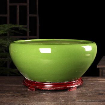 陶瓷金鱼缸阳台乌龟缸睡莲碗莲荷花盆客厅办公室小型号水浅 中号绿釉