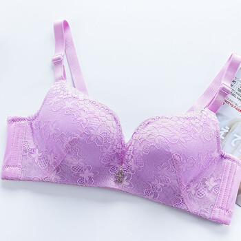 xxd大市场针织少女加厚胸无钢圈文胸蕾丝柔软女内衣 粉紫色 32/70ab
