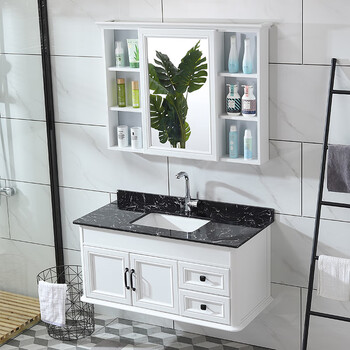 简约小户型碳纤维浴室柜大理石台面洗手盆洗脸池组合卫浴柜洗面台90大理石台下盆吊柜 图片价格品牌报价 京东