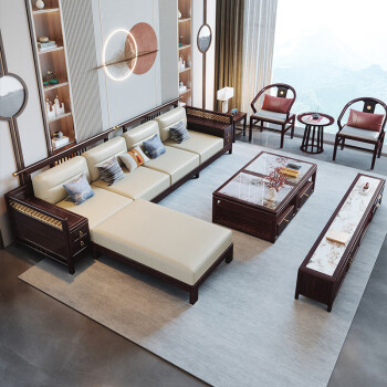 杜沃沙发现代新中式布艺沙发组合轻奢客厅中大户型禅意家具602四人位