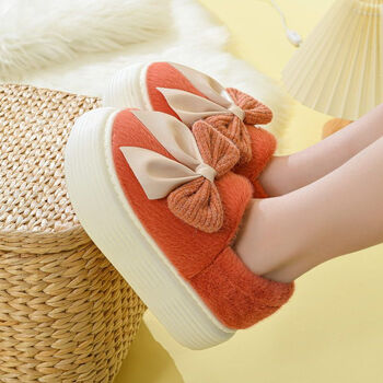 棉拖鞋冬天厚底可爱蝴蝶结士拖鞋冬居家室内毛毛棉鞋高跟保暖红色3839