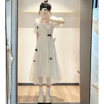 望月砂裙子夏天学生裙子纯欲风学生党小清新白月光甜美初恋裙蝴蝶结方