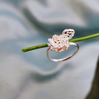 姿百丽戒指女999足银女生个性食指能转莲花戒指复古时尚简单食指环