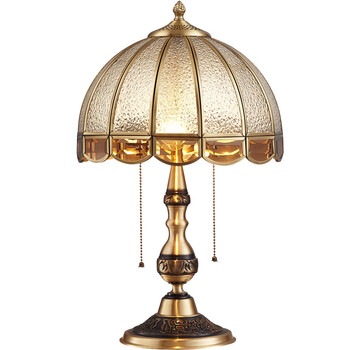 慕雷登美式台灯复古铜欧式卧室床头灯主卧创意温馨书房灯 铜制拉线