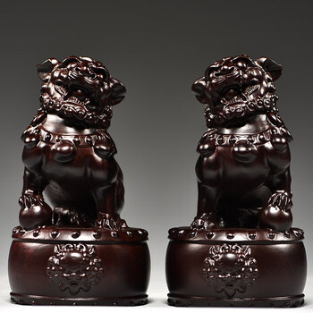 奈希森木雕狮子摆件实木一对大号宫门狮家居客厅玄关办公室桌面装饰