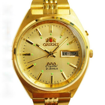 东方双狮(orient)3a手表:男双历全自动机械表:全钢防水老表 金色