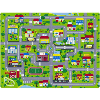 小孩地毯爬行垫 儿童地毯爬行垫城市交通场景地图游戏玩具毯马路轨道