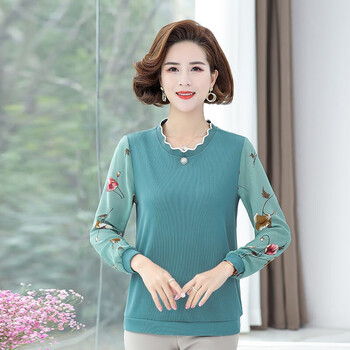 中老年夏天穿的中长袖女上衣妈妈装夏装长袖t恤女时尚休闲女装打底衫