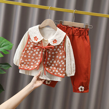 桂新盎中小童春季女装女孩子开衫衣服儿童三件套装4宝宝5洋气6春装0-7