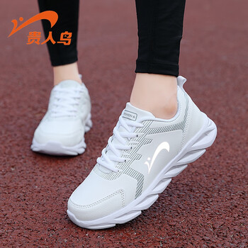 贵人鸟女鞋轻便跑鞋春秋季新款皮面防水休闲跑步鞋减震黑色运动鞋 g