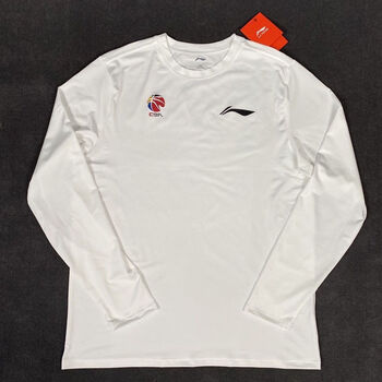 李宁男篮国家队运动cba篮球长袖热身投篮训练服速干短袖t恤白色m