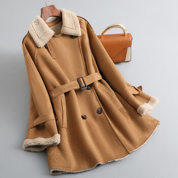 罗蒙颗粒羊剪绒大衣女中长款2023秋冬新款风衣羊羔毛皮毛一体外套皮草