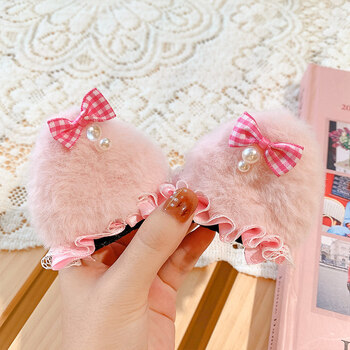可爱大号兔耳朵发夹儿童发箍甜美毛绒猫耳朵发卡洛丽塔表演发饰女粉色