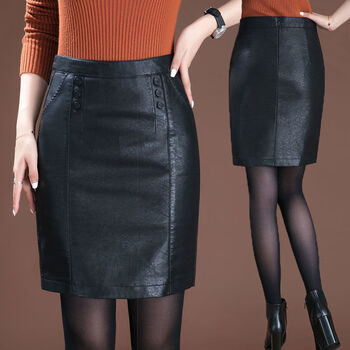 儒益家皮短裙皮裙女秋季高臀裙半身裙包臀黑色工装裙小皮裙黑色4xl32
