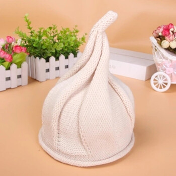 新生婴儿3潮男女宝宝6小孩针织毛线12个月儿童奶嘴帽子3岁 米色螺旋帽