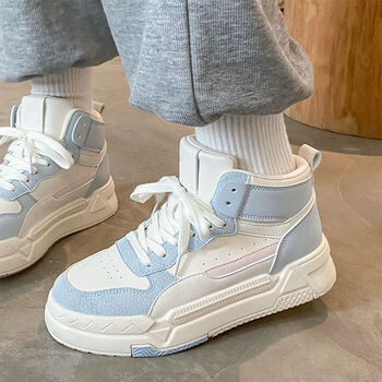 学生春秋奶fufu高帮校园百搭高街ins潮鞋高颜值网红板鞋蓝色38标准码