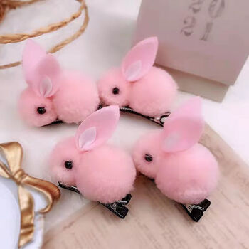 头绳4-12岁春夏款女宝宝可爱兔子毛茸茸古风发卡女童卡通洋气边夹头饰