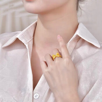 顾豪珠宝展厅足金999蝴蝶结戒指5d无氢黄金简约女款时尚首饰11号