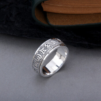 悠漫兔s925转运戒指男单身霸气个性男士戒指ins潮小众设计六字真言可