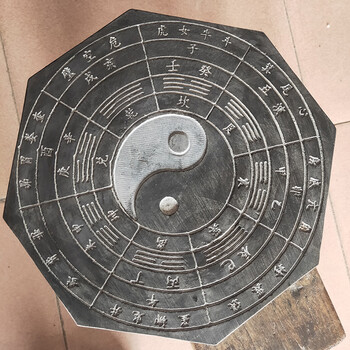 青石八卦图风水阴阳镜石头八卦图石雕摆件太极八卦盘加工石龟 八边带