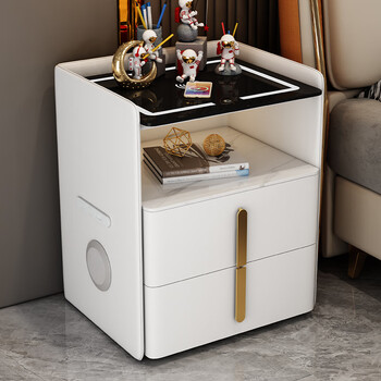 心影智能床头柜极简个性软包床头柜多功能音箱轻奢带锁无线充电床边柜