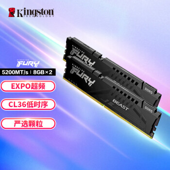 ʿ (Kingston) FURY 16GB(8G2)װ DDR5 5200 ̨ʽڴ BeastҰϵ ֧AMD EXPOƵ