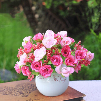 新款 仿真花套装摆件塑料花含陶瓷花瓶花束仿真植物盆景绢花客厅阳台餐桌装饰花盆栽21头粉色钻玫 配圆形陶瓷花盆 含盆 图片价格品牌报价 京东