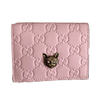 gucci古驰樱花粉猫头全皮印花小钱包cs粉红色默认1